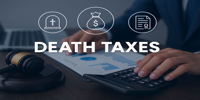 Professional accountant using a laptop and financial documents to assess death taxes, RRSPs, and RRIFs in Canada